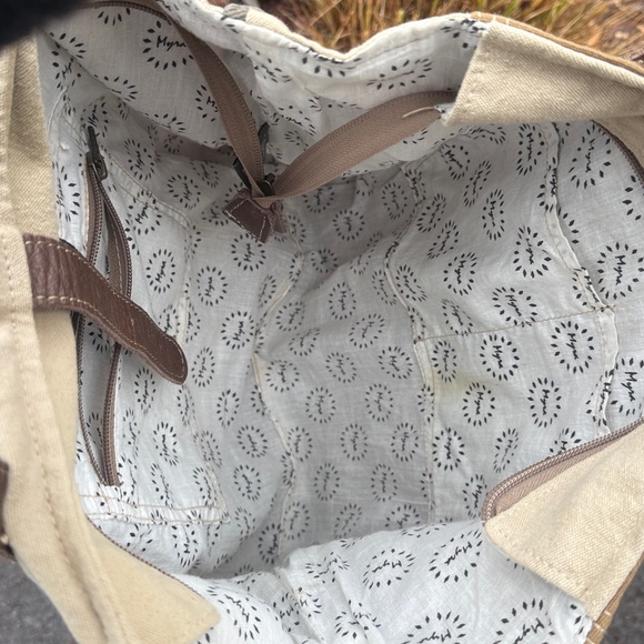 Myra Tote Bag Brown Le Cafe De La Place Provence Cotton and Leather - Picture 11 of 14